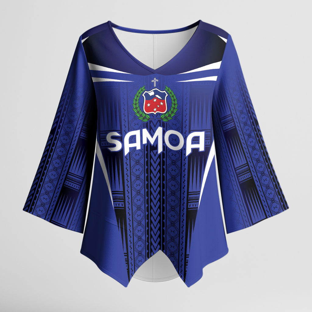 2026 Rugby Nations Series Custom Manu Samoa Kimono Sleeve Blouse LT9 Female Blue - Polynesian Pride