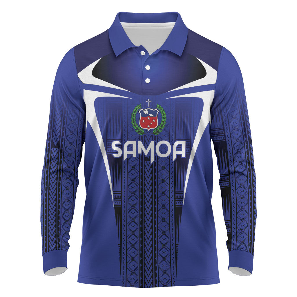 2026 Rugby Nations Series Custom Manu Samoa Long Sleeve Polo Shirt LT9 Blue - Polynesian Pride