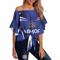 2026 Rugby Nations Series Custom Manu Samoa Off Shoulder Wrap Waist Top LT9 Blue - Polynesian Pride