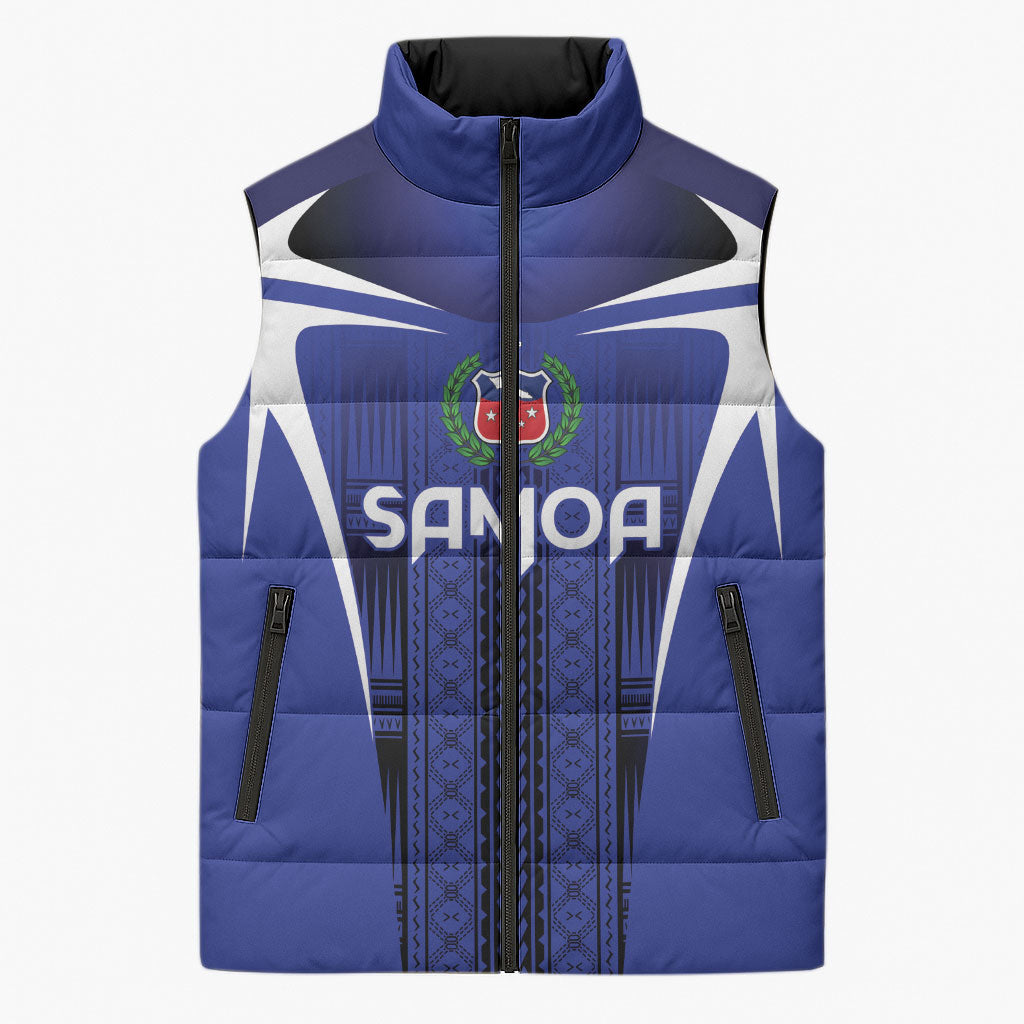 2026 Rugby Nations Series Custom Manu Samoa Sleeveless Puffer Jacket LT9 Unisex Blue - Polynesian Pride