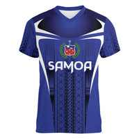 2026 Rugby Nations Series Custom Manu Samoa Women V-Neck T-Shirt LT9 Female Blue - Polynesian Pride