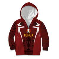 2026 Rugby Nations Series Custom Tonga Ikale Tahi Kid Hoodie LT9 Zip Hoodie Red - Polynesian Pride