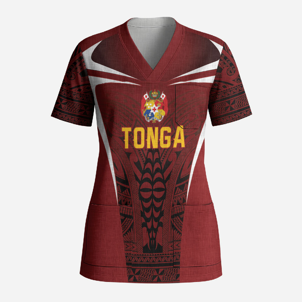 2026 Rugby Nations Series Custom Tonga Ikale Tahi Scrub Top LT9 Adult Red - Polynesian Pride