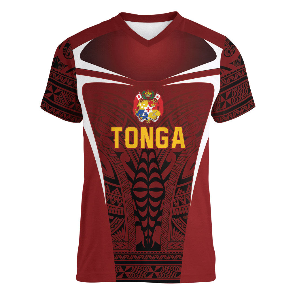 2026 Rugby Nations Series Custom Tonga Ikale Tahi Women V-Neck T-Shirt LT9 Female Red - Polynesian Pride
