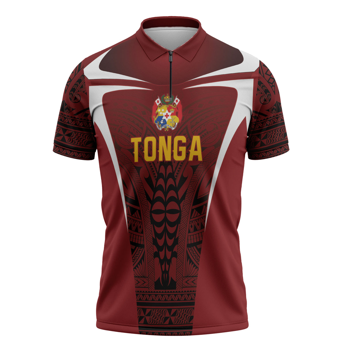 2026 Rugby Nations Series Custom Tonga Ikale Tahi Zipper Polo Shirt LT9 Red - Polynesian Pride