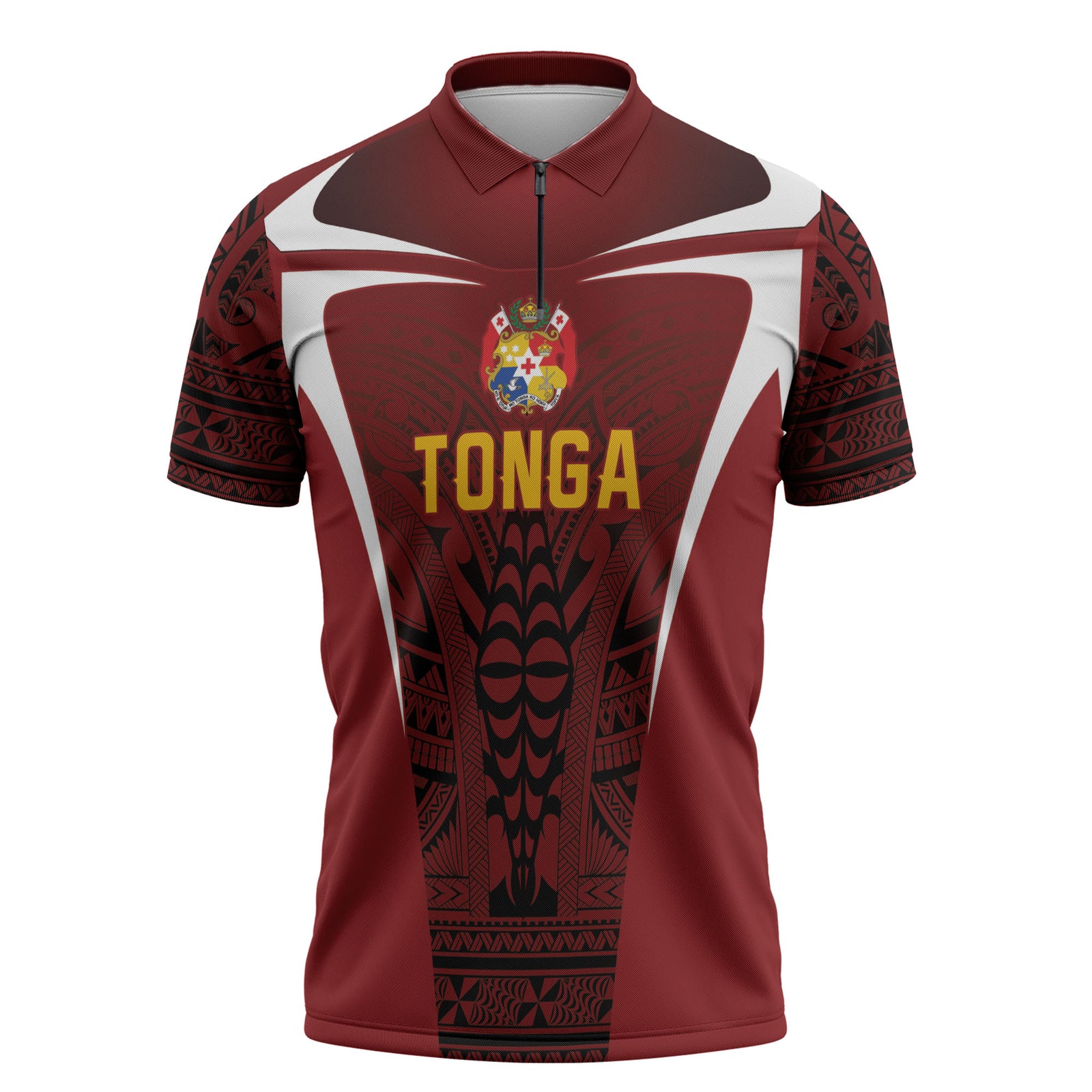 2026 Rugby Nations Series Custom Tonga Ikale Tahi Zipper Polo Shirt LT9 Red - Polynesian Pride