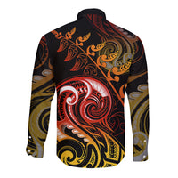 New Zealand Long Sleeve Button Shirt Aotearoa Wisdom Face Maori Fern Tattoo Arty LT9 - Polynesian Pride