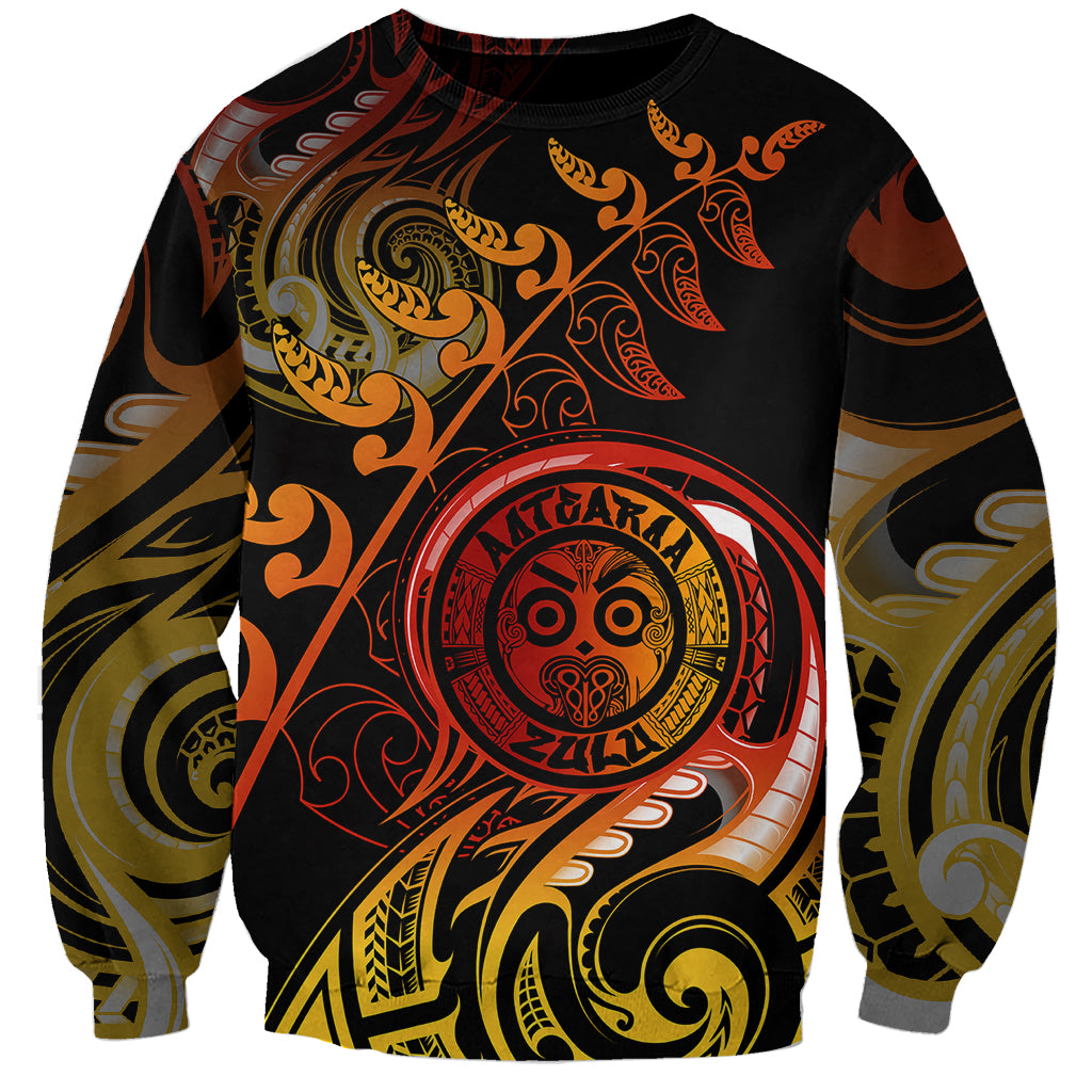 New Zealand Sweatshirt Aotearoa Wisdom Face Maori Fern Tattoo Arty LT9 Unisex Reggae - Polynesian Pride