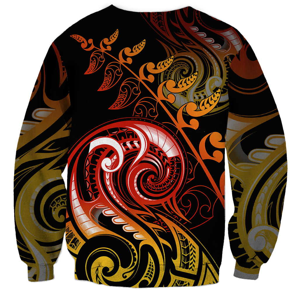 New Zealand Sweatshirt Aotearoa Wisdom Face Maori Fern Tattoo Arty LT9 - Polynesian Pride