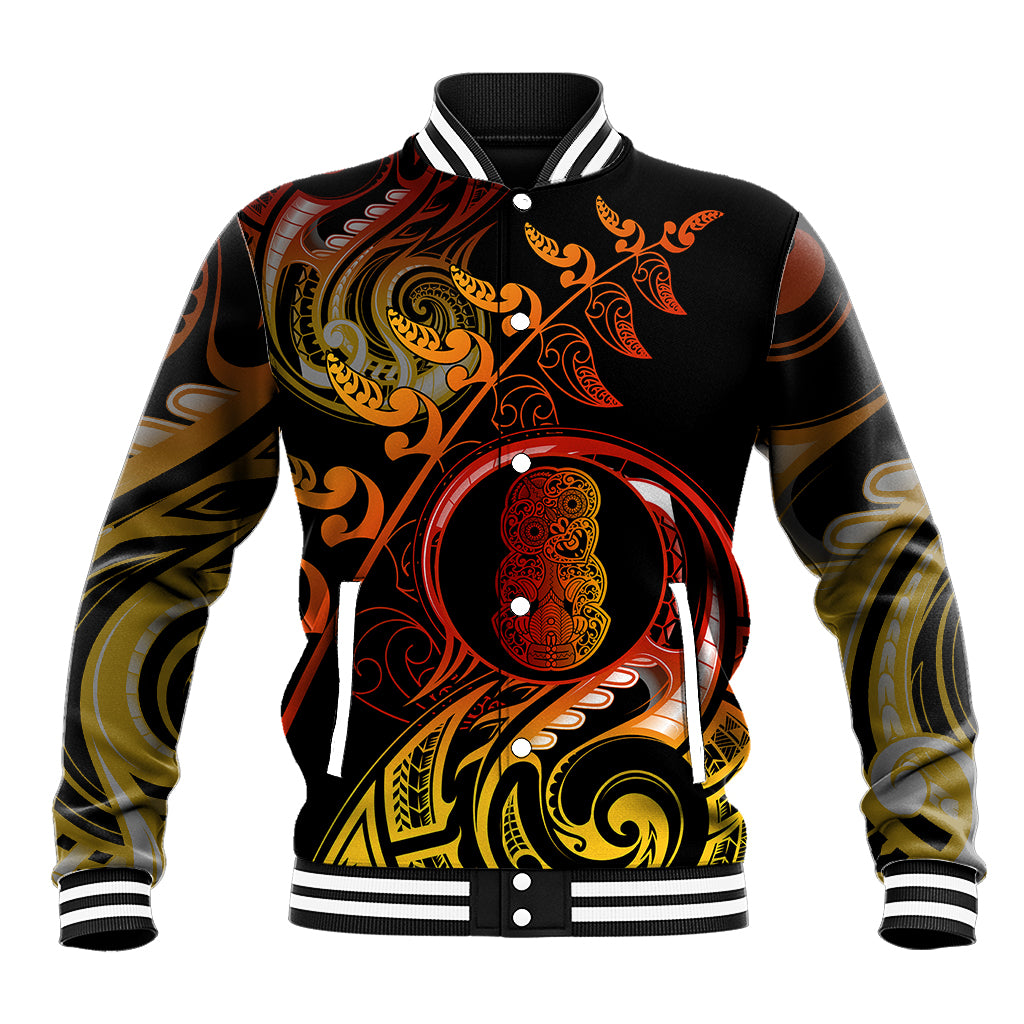 New Zealand Baseball Jacket Aotearoa Hei-Tiki Maori Fern Tattoo Arty LT9 Unisex Reggae - Polynesian Pride