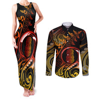 New Zealand Couples Matching Tank Maxi Dress and Long Sleeve Button Shirts Aotearoa Hei-Tiki Maori Fern Tattoo Arty LT9 Reggae - Polynesian Pride