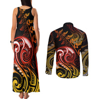 New Zealand Couples Matching Tank Maxi Dress and Long Sleeve Button Shirts Aotearoa Hei-Tiki Maori Fern Tattoo Arty LT9 - Polynesian Pride