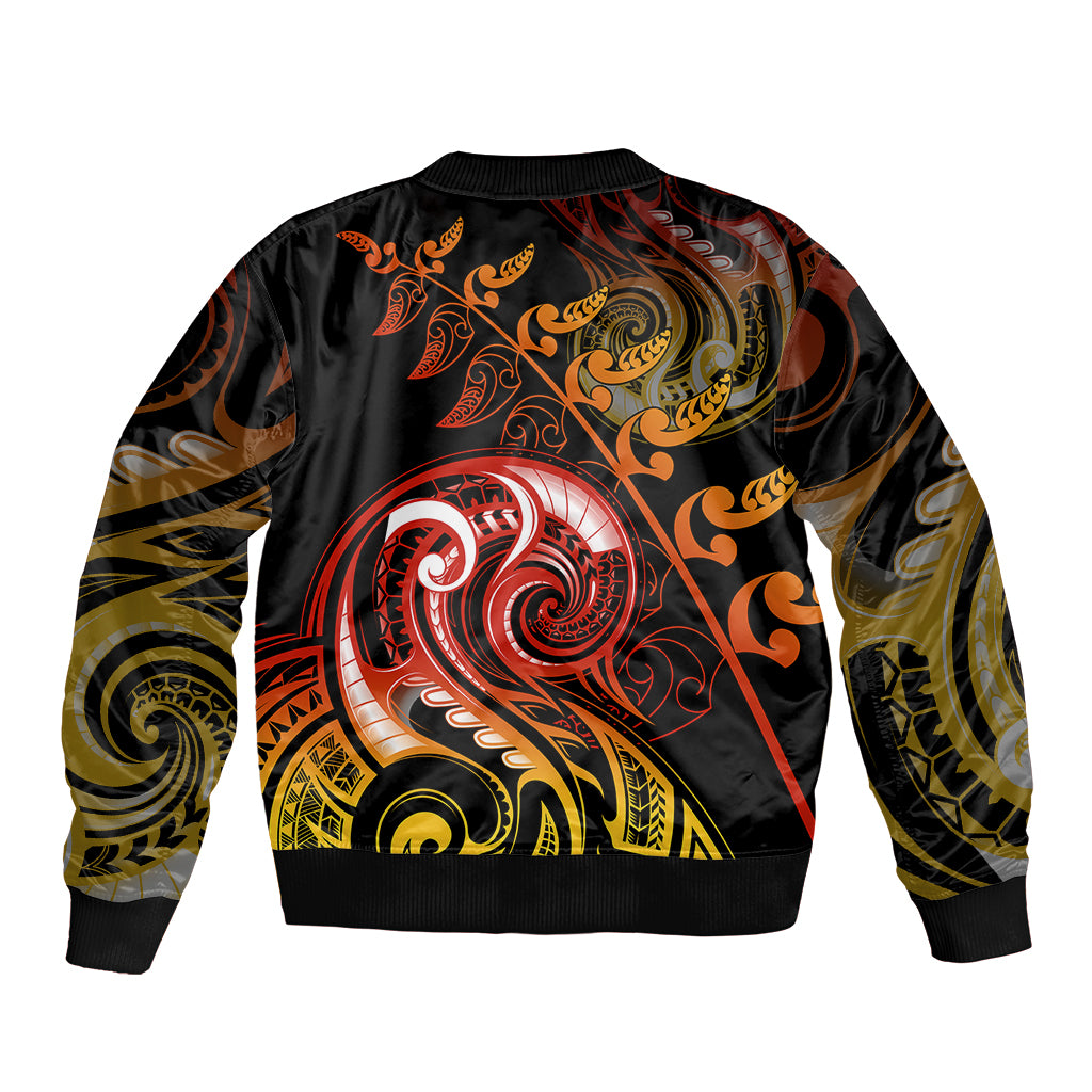 New Zealand Sleeve Zip Bomber Jacket Aotearoa Hei-Tiki Maori Fern Tattoo Arty LT9 - Polynesian Pride