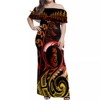 New Zealand Off Shoulder Maxi Dress Aotearoa Manaia Maori Fern Tattoo Arty LT9 Women Reggae - Polynesian Pride