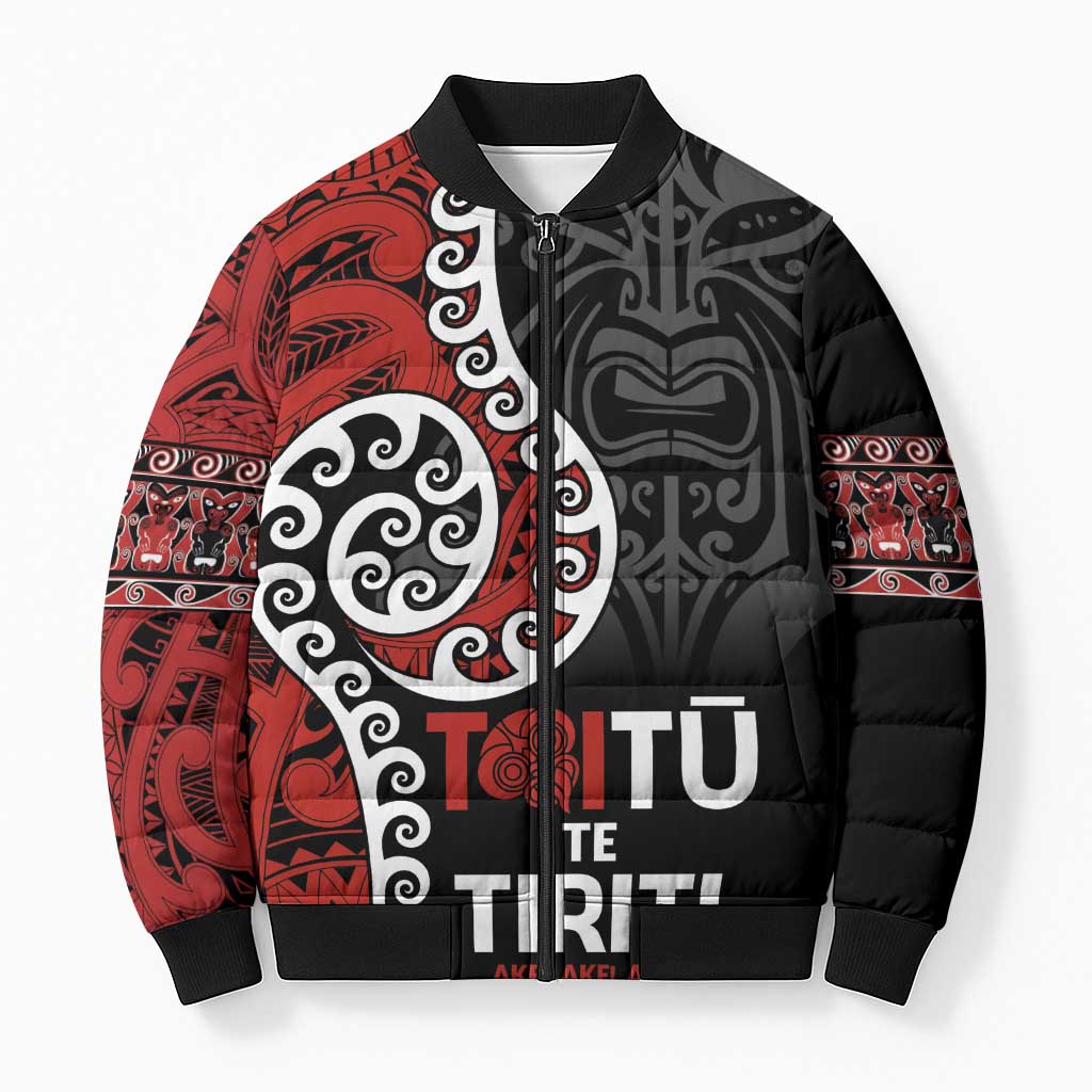 Honour The Treaty New Zealand Bomber Puffer Jacket Toitu Te Tiriti Ake Ake Ake - Polynesian Pride
