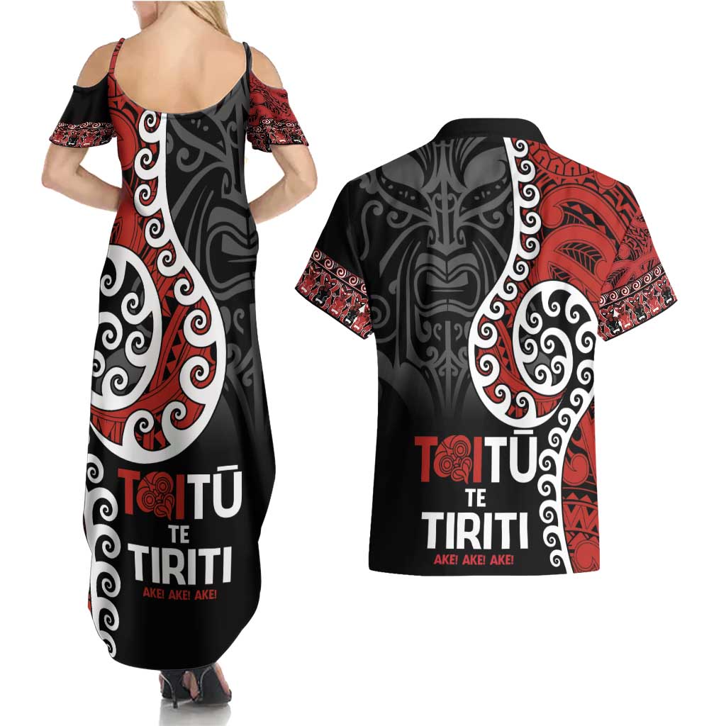 Honour The Treaty New Zealand Couples Matching Summer Maxi Dress and Hawaiian Shirt Toitu Te Tiriti Ake!Ake!Ake!