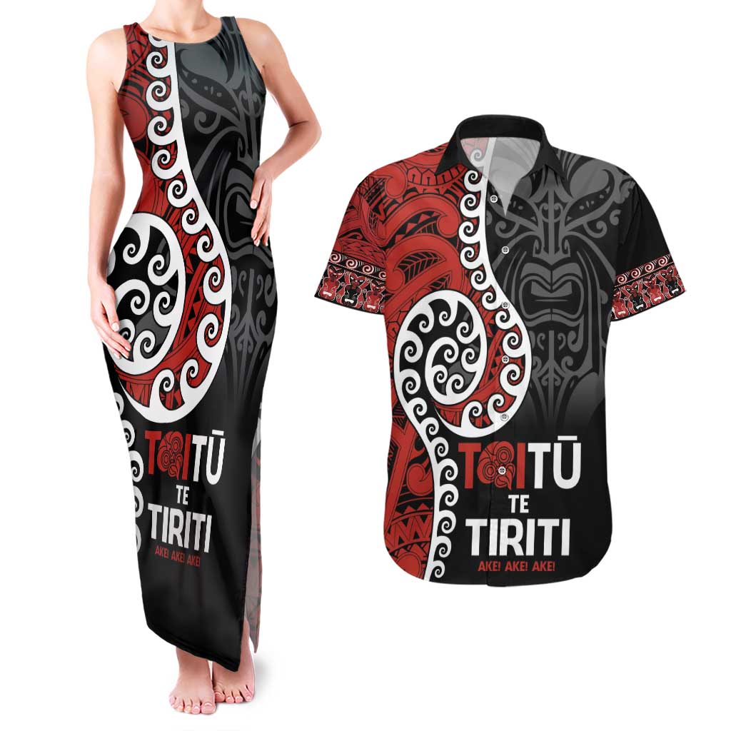 Honour The Treaty New Zealand Couples Matching Tank Maxi Dress and Hawaiian Shirt Toitu Te Tiriti Ake!Ake!Ake!
