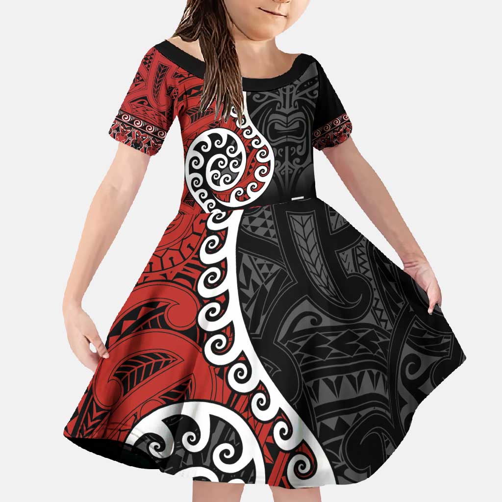 Honour The Treaty New Zealand Family Matching Long Sleeve Bodycon Dress and Hawaiian Shirt Toitu Te Tiriti Ake!Ake!Ake! LT9 Daughter's Dress Black - Polynesian Pride
