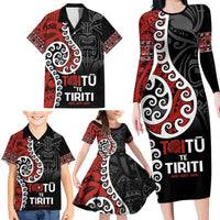 Honour The Treaty New Zealand Family Matching Long Sleeve Bodycon Dress and Hawaiian Shirt Toitu Te Tiriti Ake!Ake!Ake! LT9 - Polynesian Pride