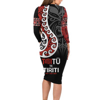Honour The Treaty New Zealand Family Matching Long Sleeve Bodycon Dress and Hawaiian Shirt Toitu Te Tiriti Ake!Ake!Ake! LT9 - Polynesian Pride