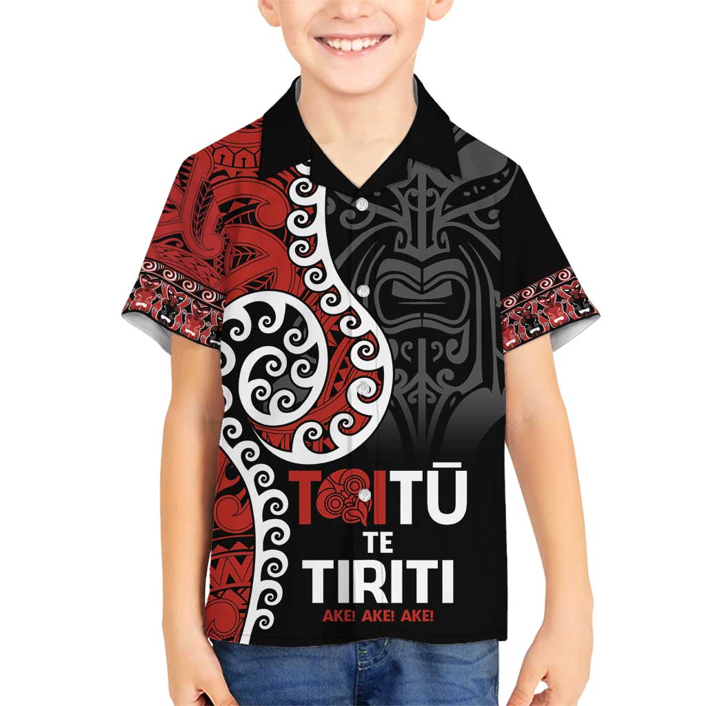 Honour The Treaty New Zealand Family Matching Long Sleeve Bodycon Dress and Hawaiian Shirt Toitu Te Tiriti Ake!Ake!Ake! LT9 Son's Shirt Black - Polynesian Pride