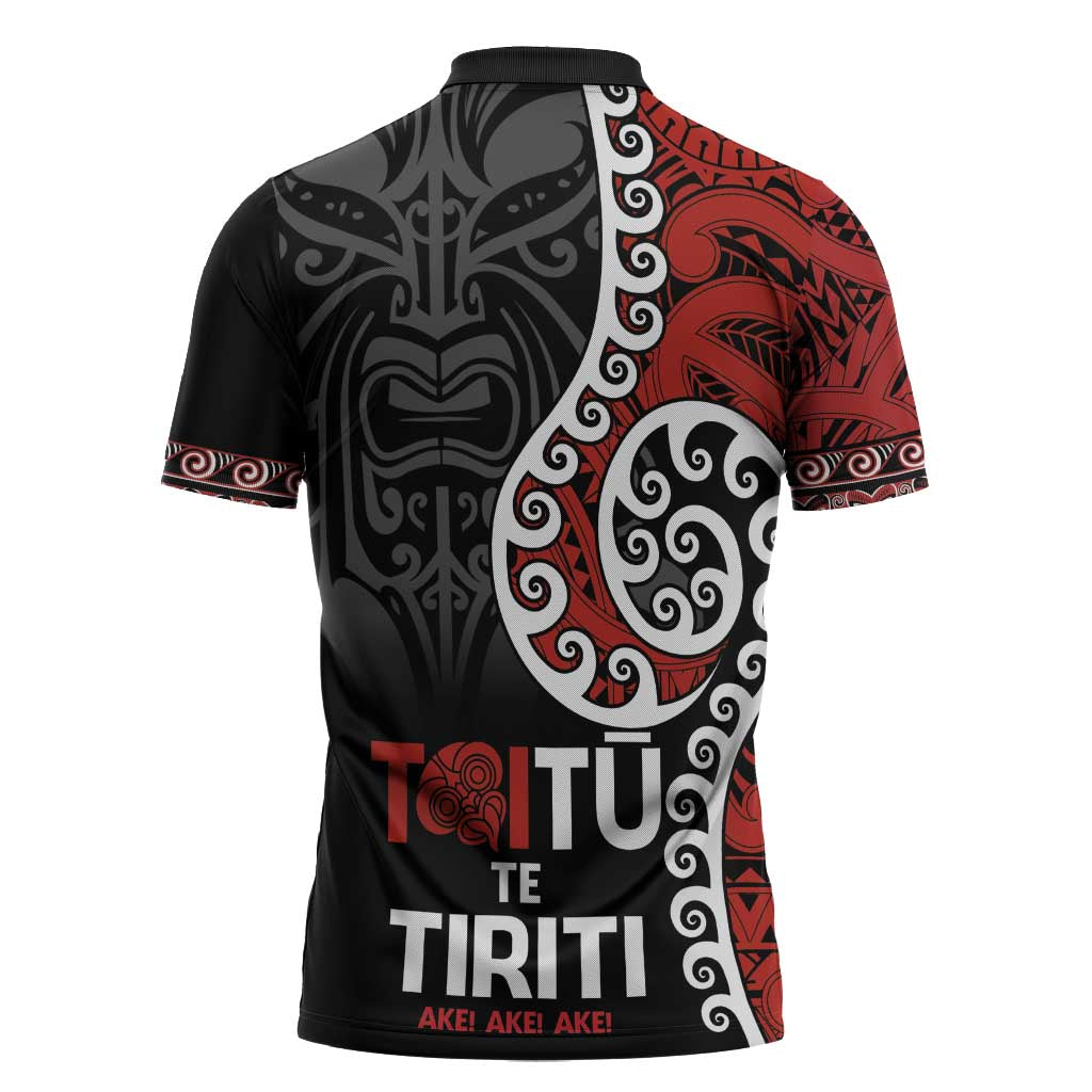 Honour The Treaty New Zealand Zipper Polo Shirt Toitu Te Tiriti Ake Ake Ake - Polynesian Pride