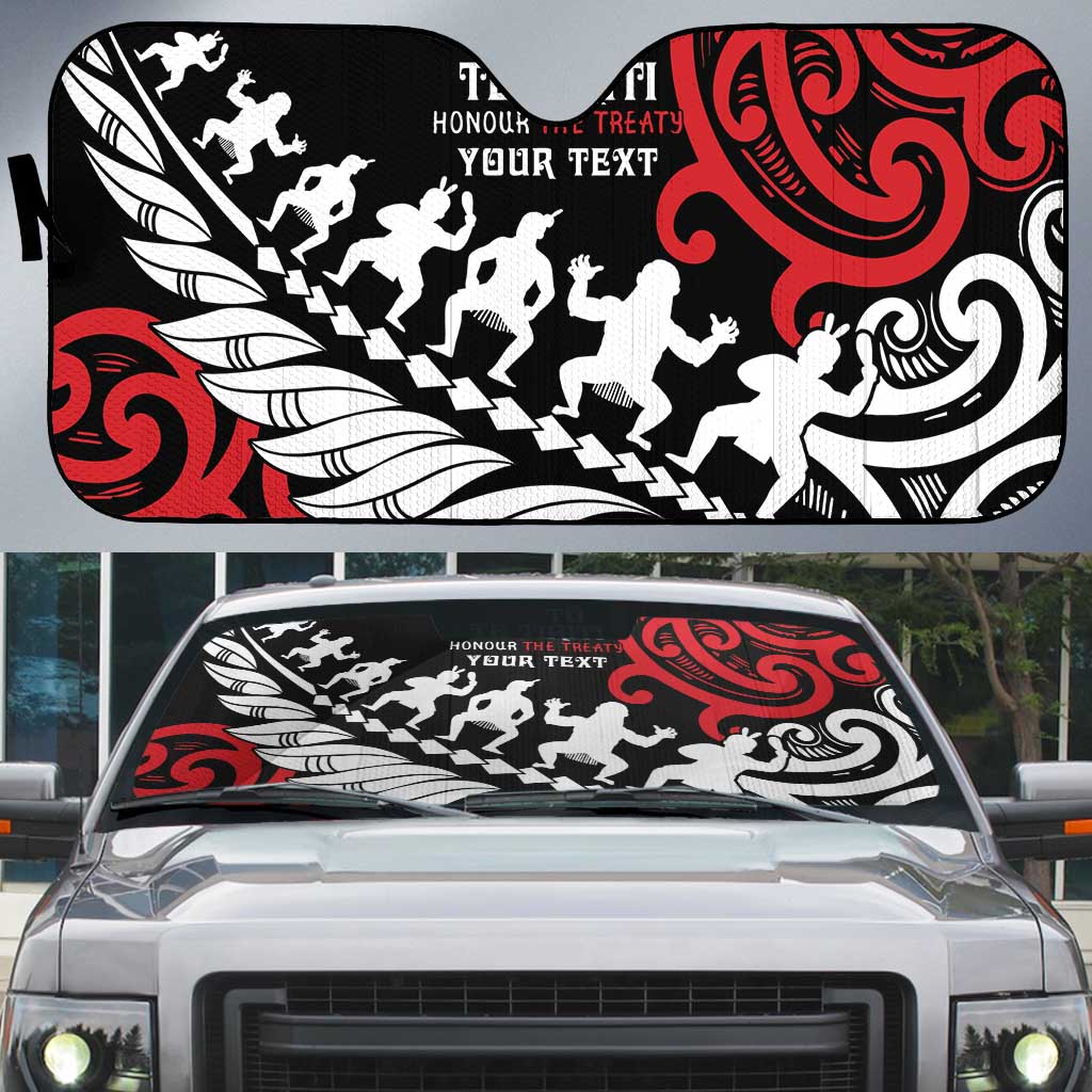 Honour The Treaty New Zealand Personalised Auto Sun Shade Toitu Te Tiriti Half Fern Haka Dance - Polynesian Pride