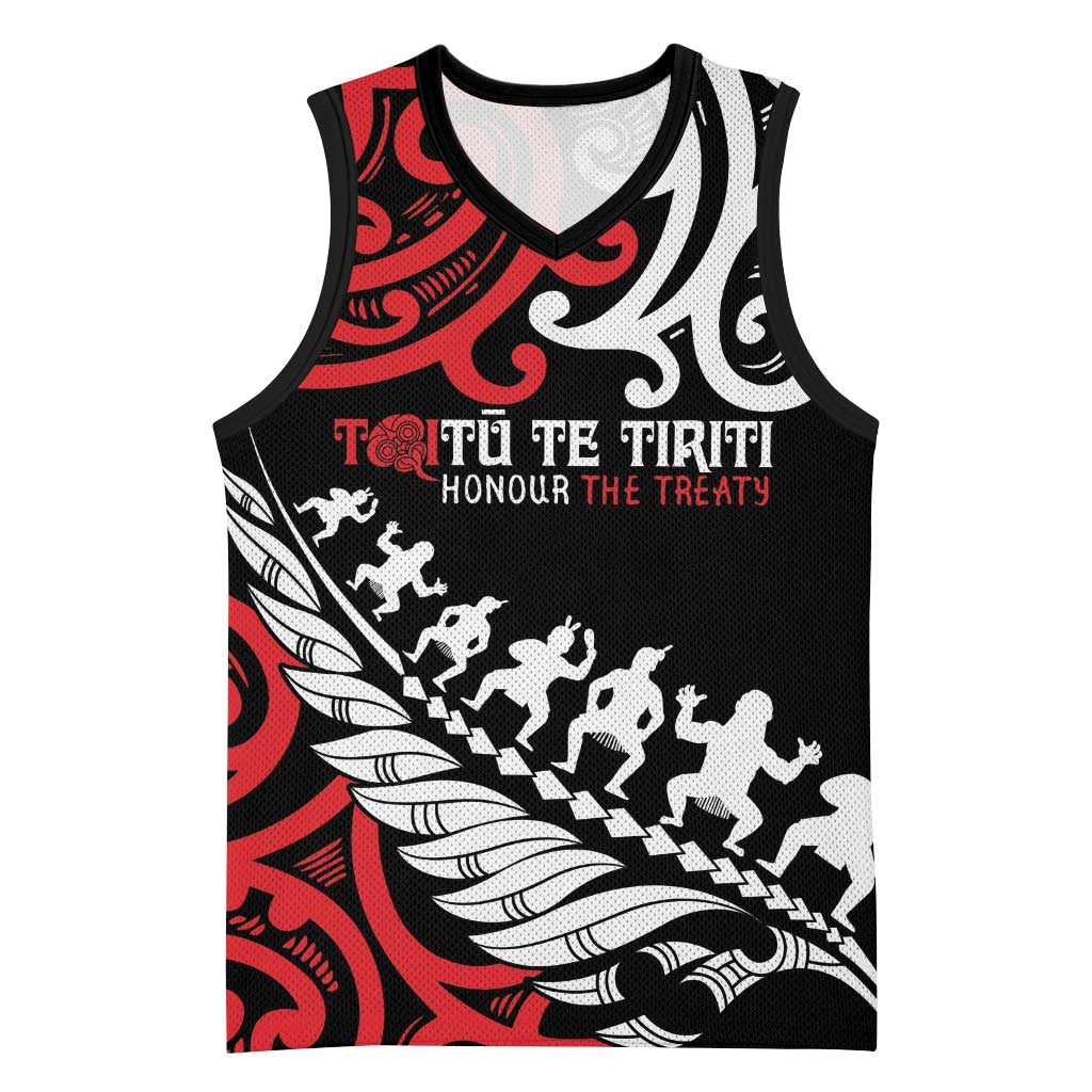 Honour The Treaty New Zealand Personalised Basketball Jersey Toitu Te Tiriti Half Fern Haka Dance - Polynesian Pride