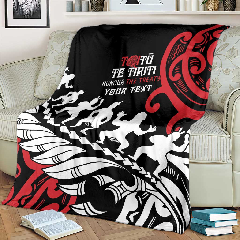 Honour The Treaty New Zealand Personalised Blanket Toitu Te Tiriti Half Fern with Haka dance