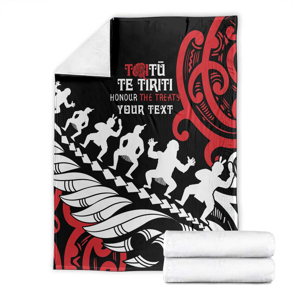 Honour The Treaty New Zealand Personalised Blanket Toitu Te Tiriti Half Fern with Haka dance