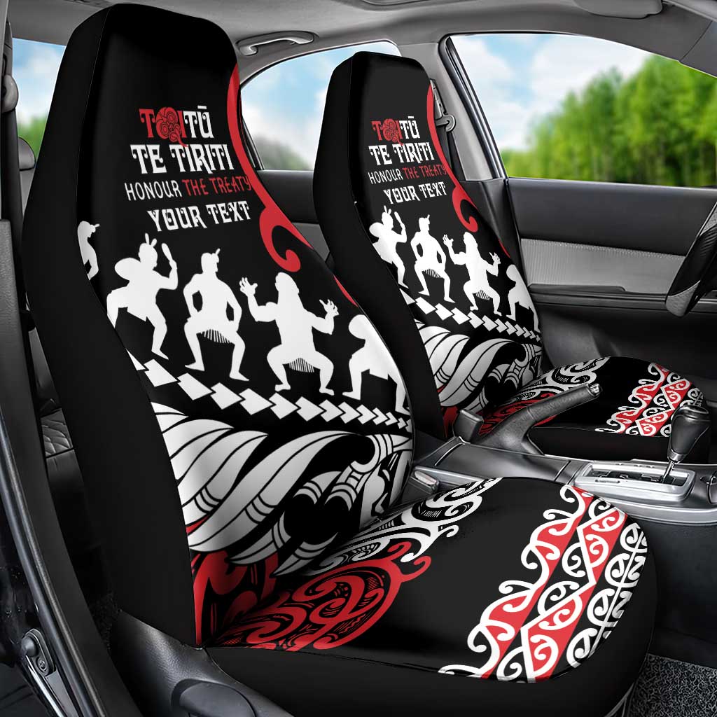 Honour The Treaty New Zealand Personalised Car Seat Cover Toitu Te Tiriti Half Fern with Haka dance