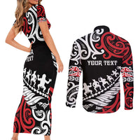 Honour The Treaty New Zealand Personalised Couples Matching Short Sleeve Bodycon Dress and Long Sleeve Button Shirt Toitu Te Tiriti Half Fern with Haka dance LT9 - Polynesian Pride