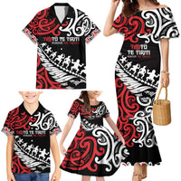 Honour The Treaty New Zealand Personalised Family Matching Mermaid Dress and Hawaiian Shirt Toitu Te Tiriti Half Fern with Haka dance