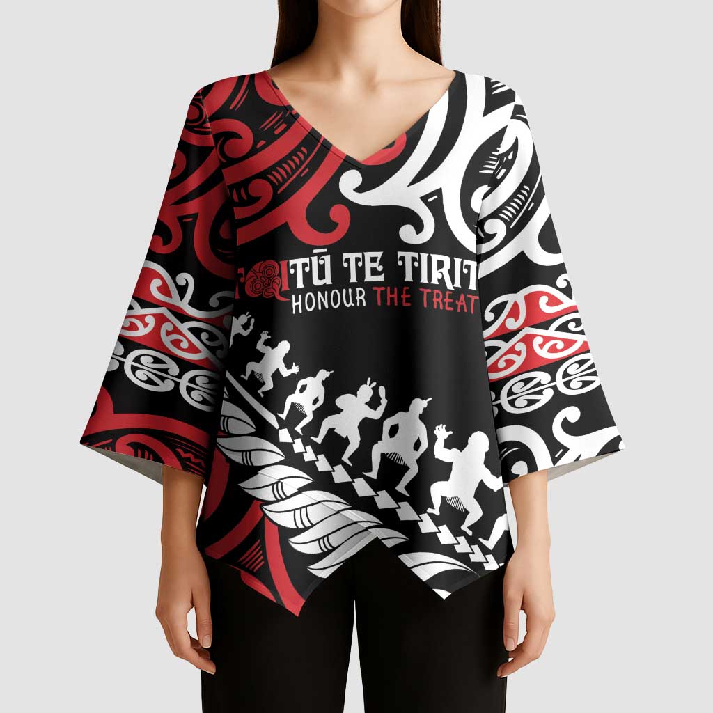 Honour The Treaty New Zealand Personalised Kimono Sleeve Blouse Toitu Te Tiriti Half Fern Haka Dance - Polynesian Pride