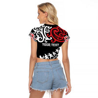 Honour The Treaty New Zealand Personalised Raglan Cropped T Shirt Toitu Te Tiriti Half Fern with Haka dance