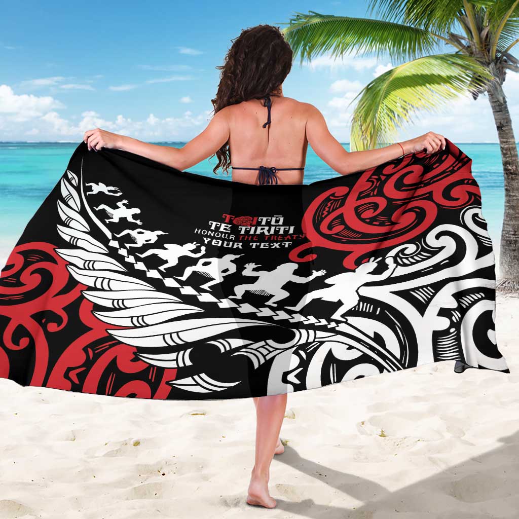 Honour The Treaty New Zealand Personalised Sarong Toitu Te Tiriti Half Fern with Haka dance