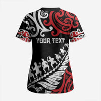 Honour The Treaty New Zealand Personalised Scrub Top Toitu Te Tiriti Half Fern Haka Dance - Polynesian Pride
