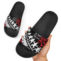 Honour The Treaty New Zealand Personalised Slide Sandals Toitu Te Tiriti Half Fern Haka Dance - Polynesian Pride