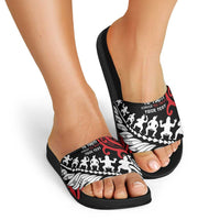 Honour The Treaty New Zealand Personalised Slide Sandals Toitu Te Tiriti Half Fern Haka Dance - Polynesian Pride