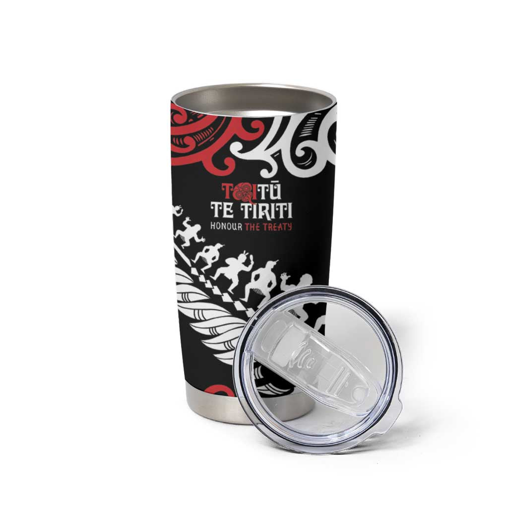 Honour The Treaty New Zealand Personalised Tumbler Cup Toitu Te Tiriti Half Fern with Haka dance