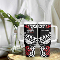 Honour The Treaty New Zealand Personalised Tumbler With Handle Toitu Te Tiriti Half Fern with Haka dance