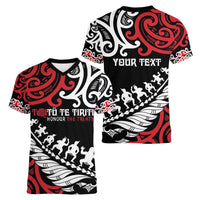 Honour The Treaty New Zealand Personalised Women V-Neck T-Shirt Toitu Te Tiriti Half Fern with Haka dance LT9 - Polynesian Pride