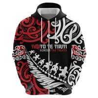 Honour The Treaty New Zealand Personalised Zip Hoodie Toitu Te Tiriti Half Fern with Haka dance