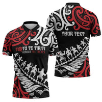 Honour The Treaty New Zealand Personalised Zipper Polo Shirt Toitu Te Tiriti Half Fern Haka Dance - Polynesian Pride
