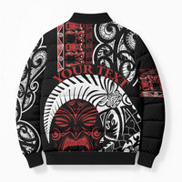 Honour The Treaty New Zealand Personalised Bomber Puffer Jacket Toitu Te Tiriti Indigenous Maori Face - Polynesian Pride