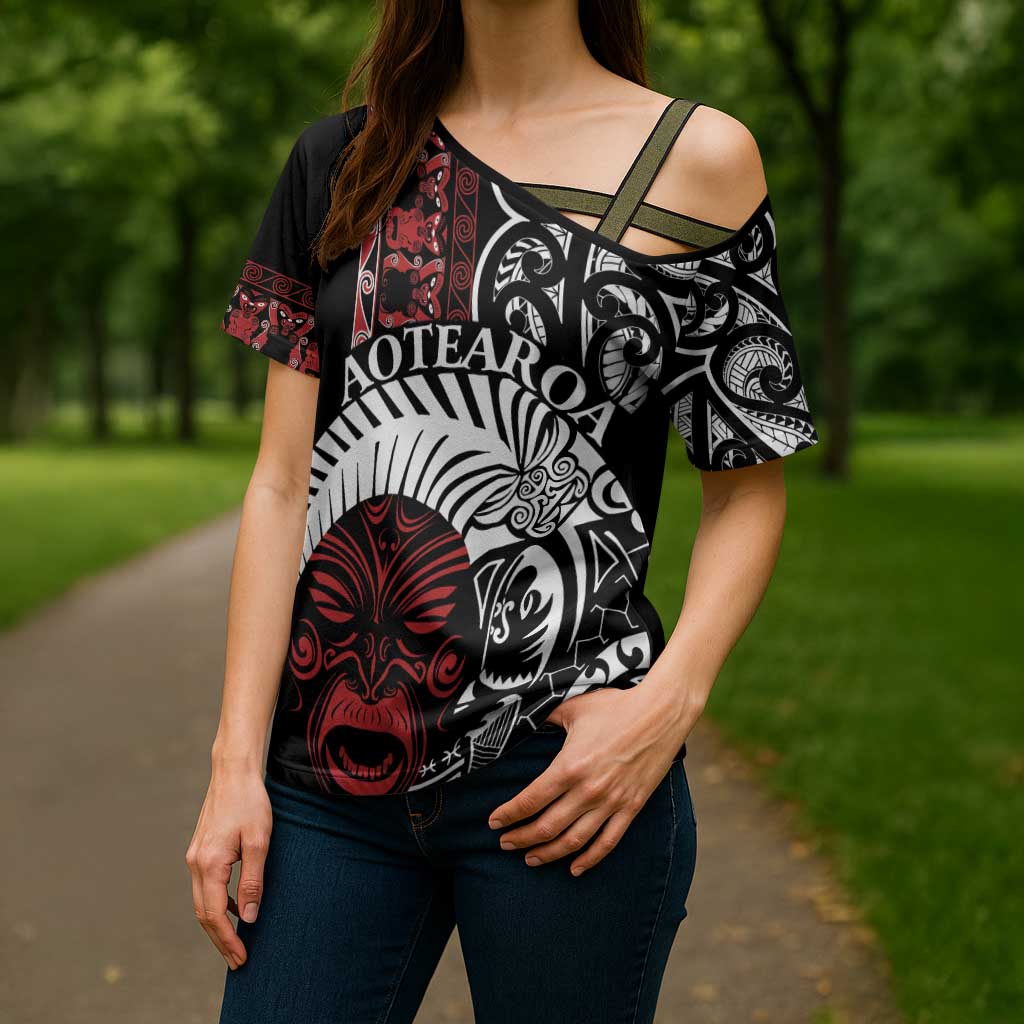 Honour The Treaty New Zealand Personalised Cross Shoulder Shirt Toitu Te Tiriti Indigenous Maori Face - Polynesian Pride