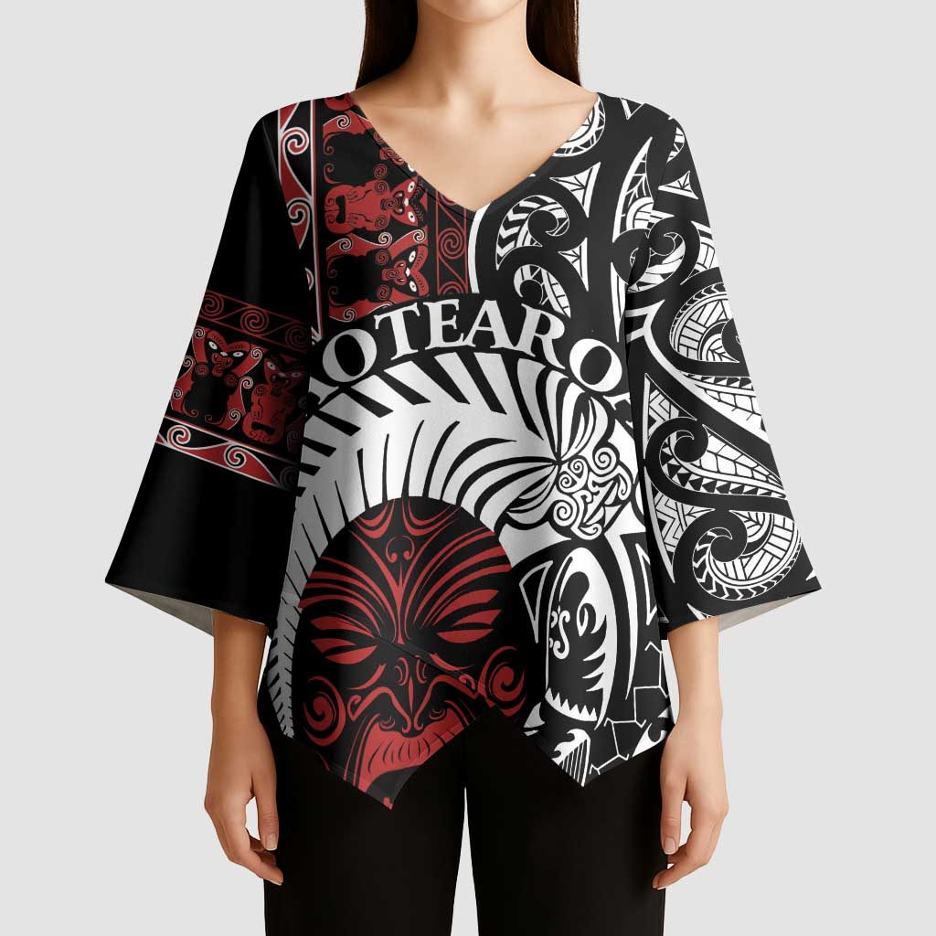 Honour The Treaty New Zealand Personalised Kimono Sleeve Blouse Toitu Te Tiriti Indigenous Maori Face - Polynesian Pride