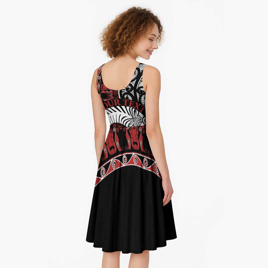 Honour The Treaty New Zealand Personalised Midi Dress Toitu Te Tiriti Indigenous Maori Face - Polynesian Pride
