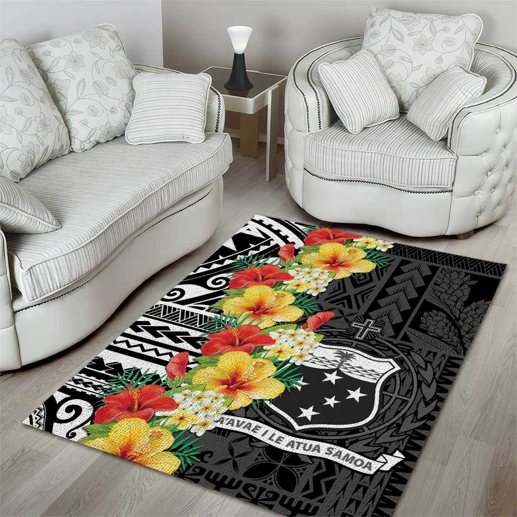 Samoa Tribal Hibiscus Flowers Area Rug