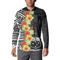 Samoa Tribal Hibiscus Flowers Button Sweatshirt